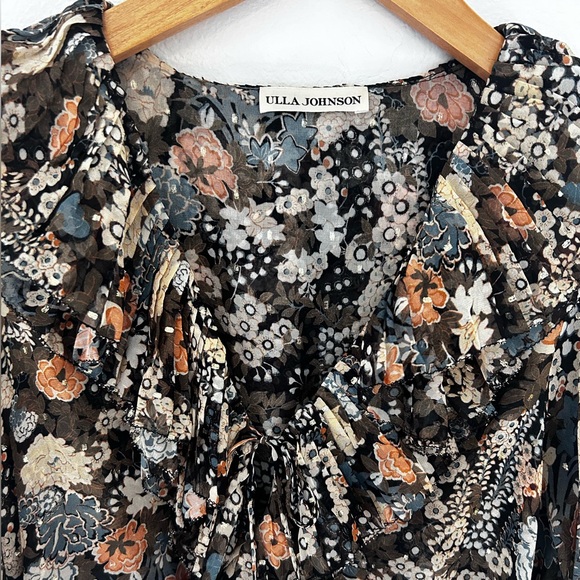 💐 Ulla Johnson Silk Ruby Blouse Night Garden 100% Silk Floral Sz 6 EUC - Picture 3 of 5